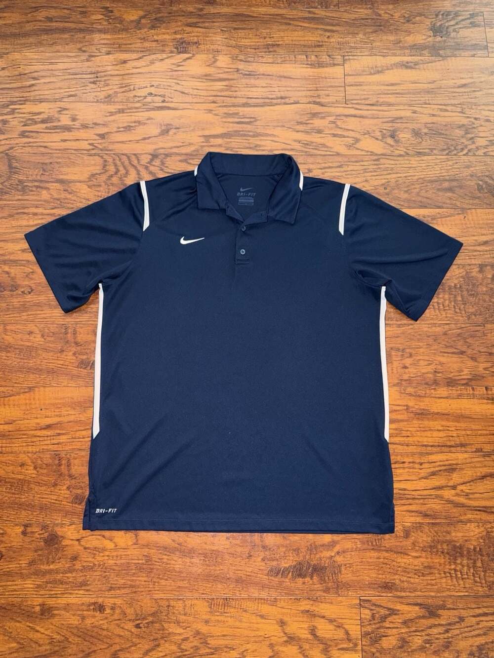 Nike Dri-FIT Navy Blue & White Trim Athletic Polo Shirt Men's Large